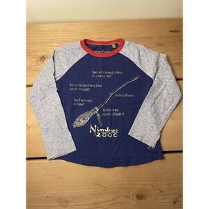 Mini Boden Harry Potter Broom Shirt - size 5-6 Blue Gray Long Sleeve